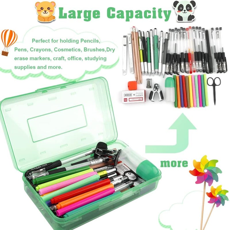 BOEIAC Pencil Box, Large Capacity Clear Pencil Case, 1 Pack Hard Pencil Case, Clear Crayon Box with Snap-tight Lid Stackable Design, Plastic Storage Box for Office Supplies, Green - Image 3